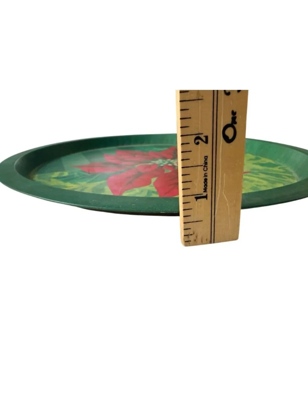 Vintage Poinsettia Christmas Metal Serving Tray Round 12